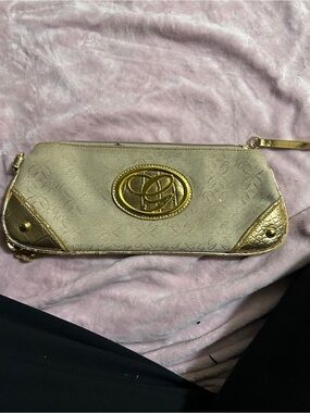 y2k G unit Gold Accent Beige Wristlet Clutch